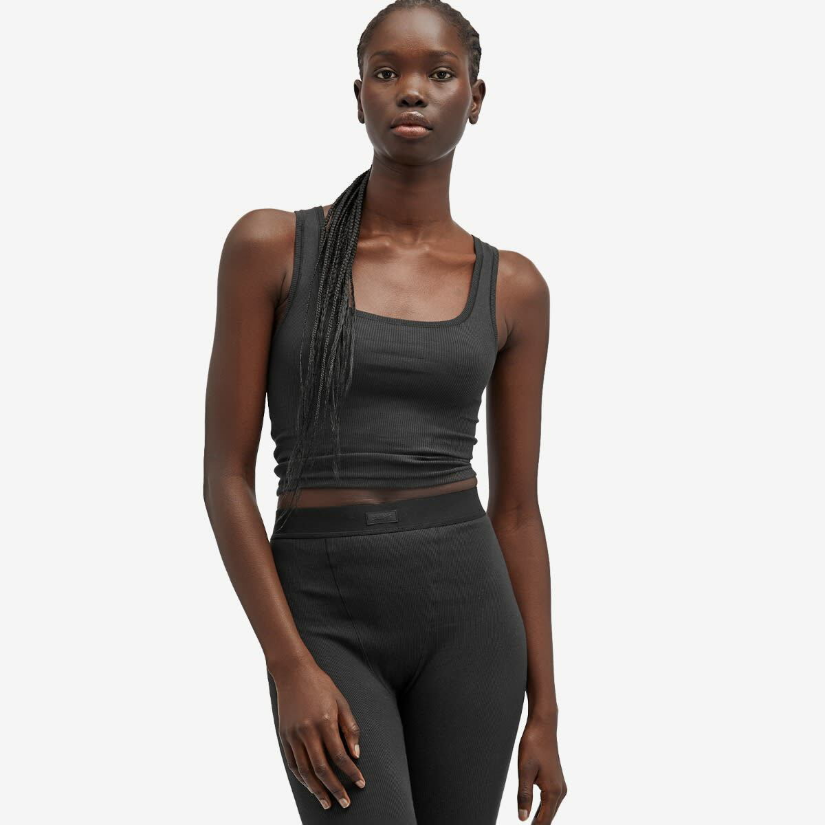 SKIMS TANK ブラック コットンリブ XS COTTON RIB LONG TANK | SOOT