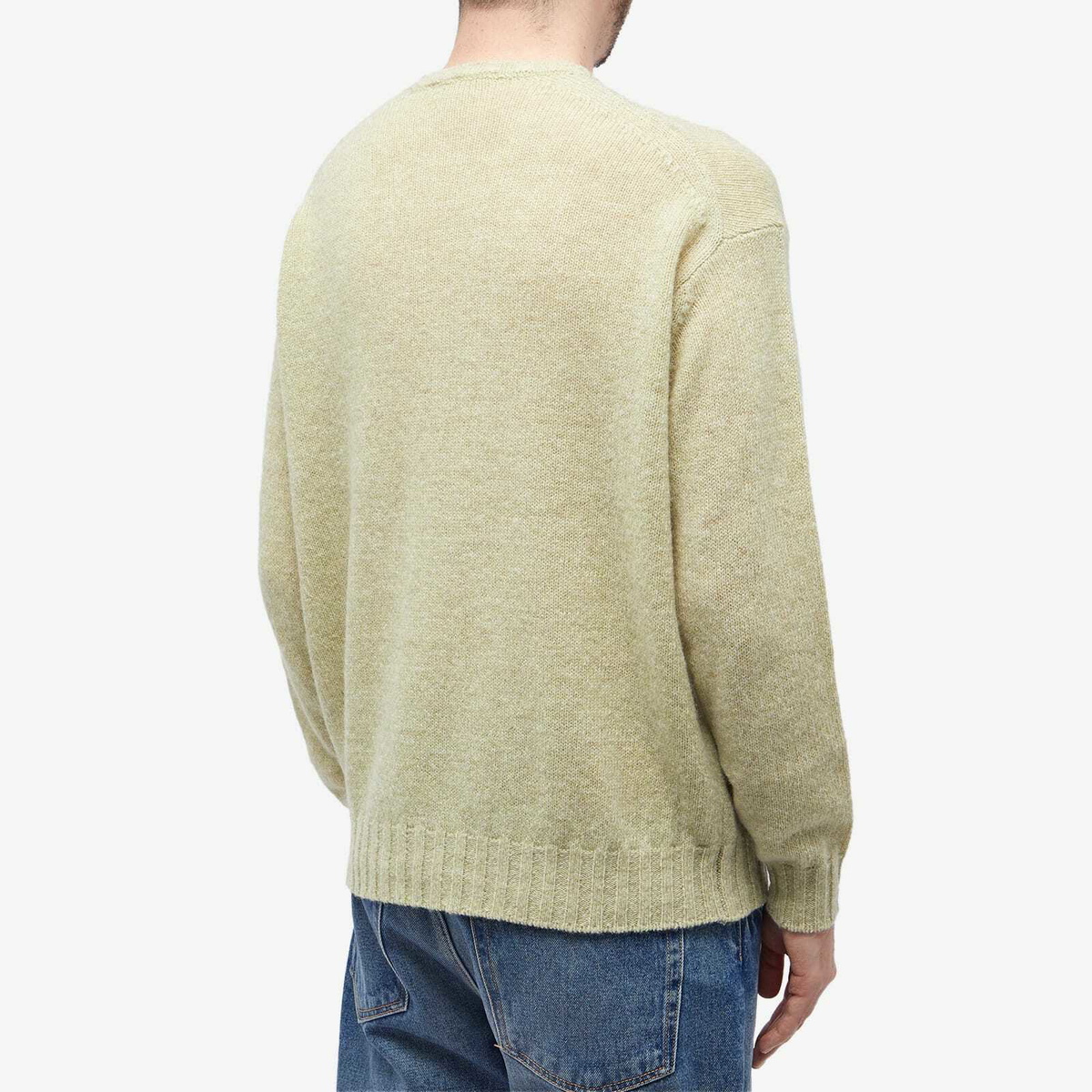 Auralee Men's Shetland Wool Cashmere Crew Knit in Yellow Green Auralee