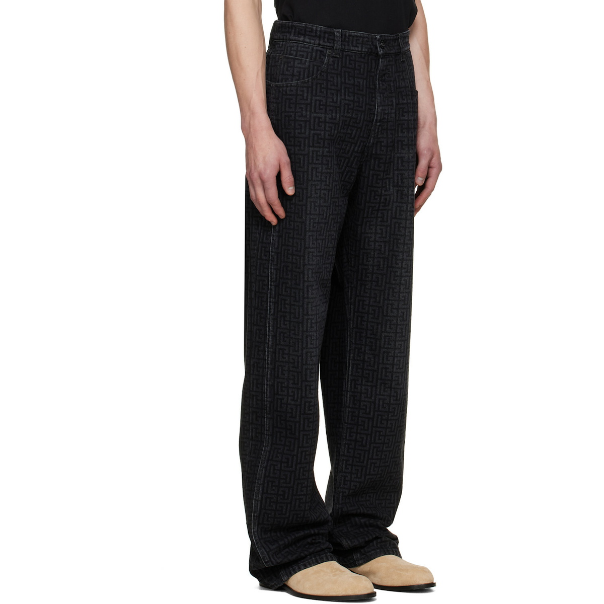 BALMAIN Black Monogram Loose Jeans