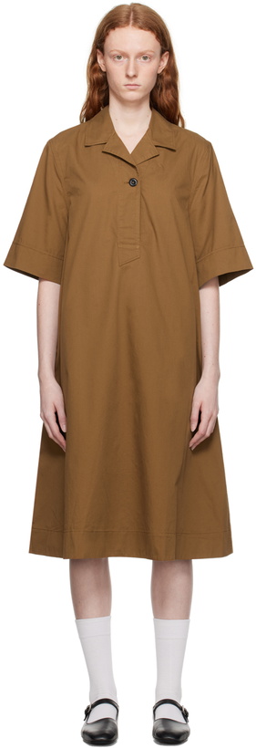 Photo: Margaret Howell Brown Open Collar Midi Dress