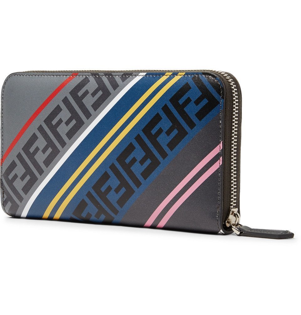 Fendi - Logo-Print Leather Zip-Around Wallet - Men - Gray Fendi