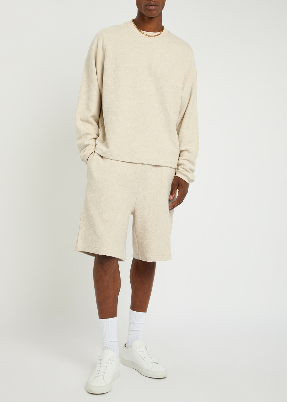 Ami Paris Logo-embroidered Towelling Cotton-blend Shorts Ivory