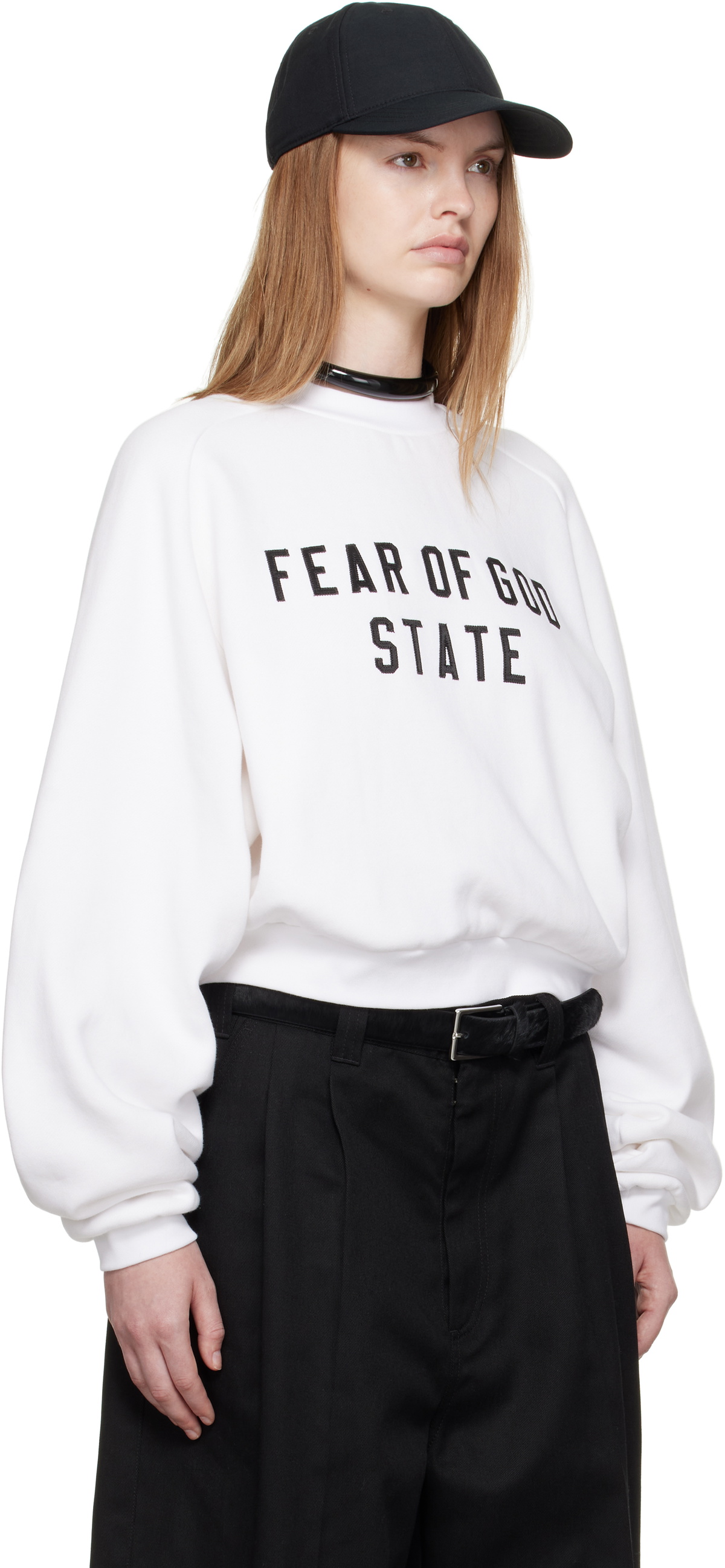 Fear of God ESSENTIALS White Fleece Raglan Crewneck Sweatshirt