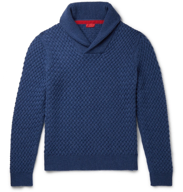 Photo: Isaia - Slim-Fit Shawl-Collar Cable-Knit Cashmere Sweater - Blue
