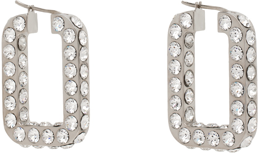 Amina Muaddi Silver Crystals Hoop Earrings