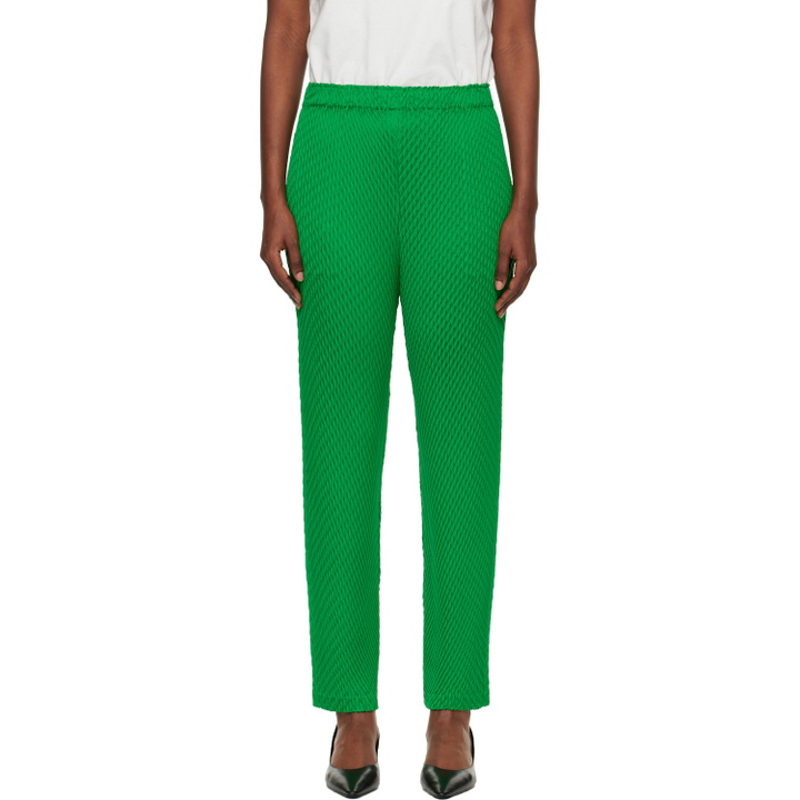 Photo: ISSEY MIYAKE Green Sleek Pleats Trousers