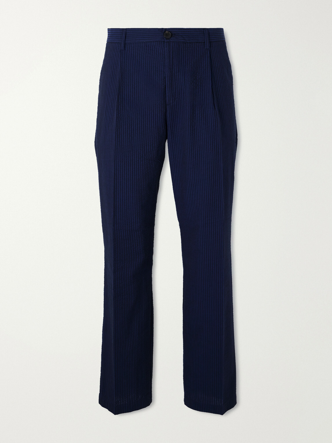 Portuguese Flannel - Atlantico Straight-Leg Organic Cotton-Seersucker Trousers - Blue