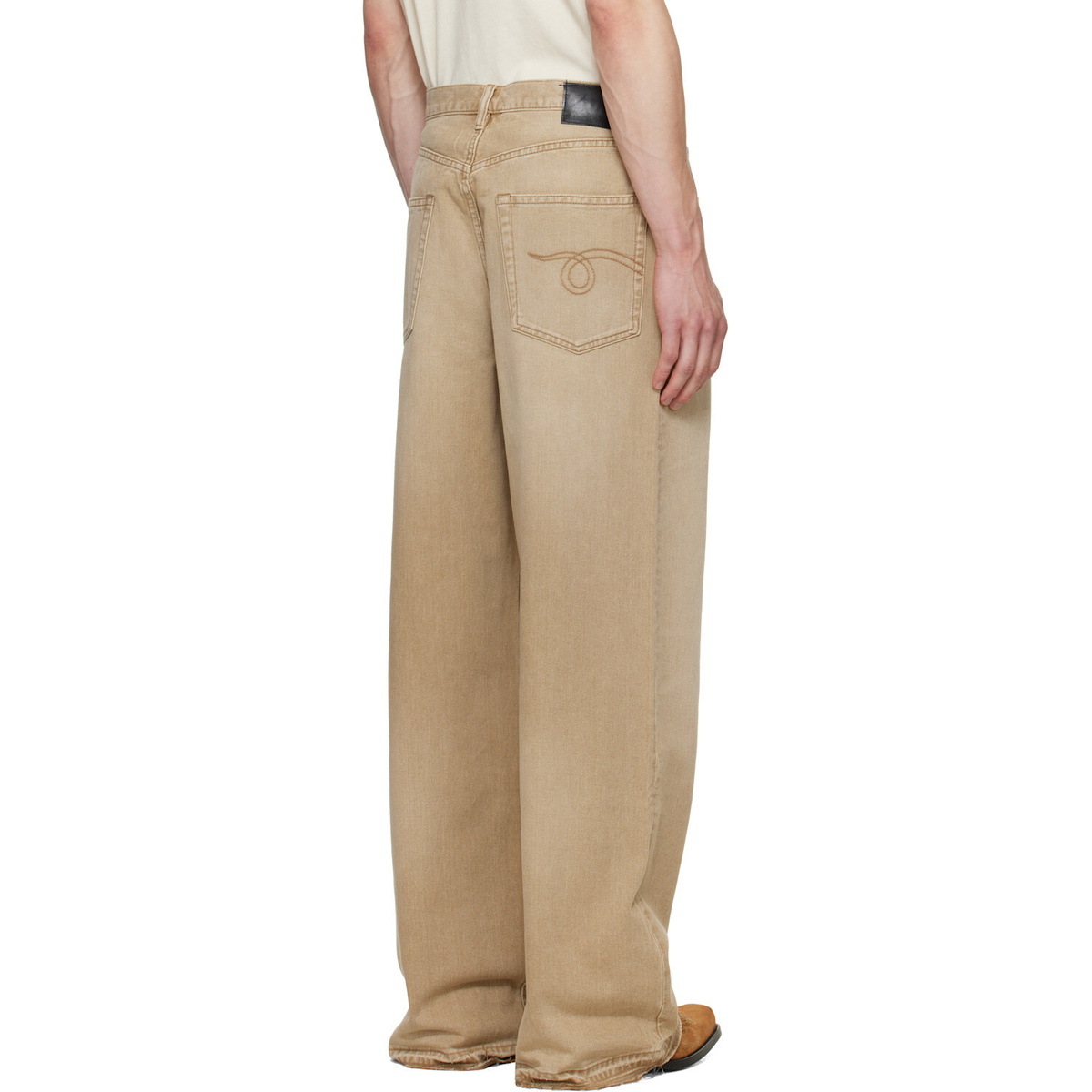 R13 Beige Damon Pleated Jeans