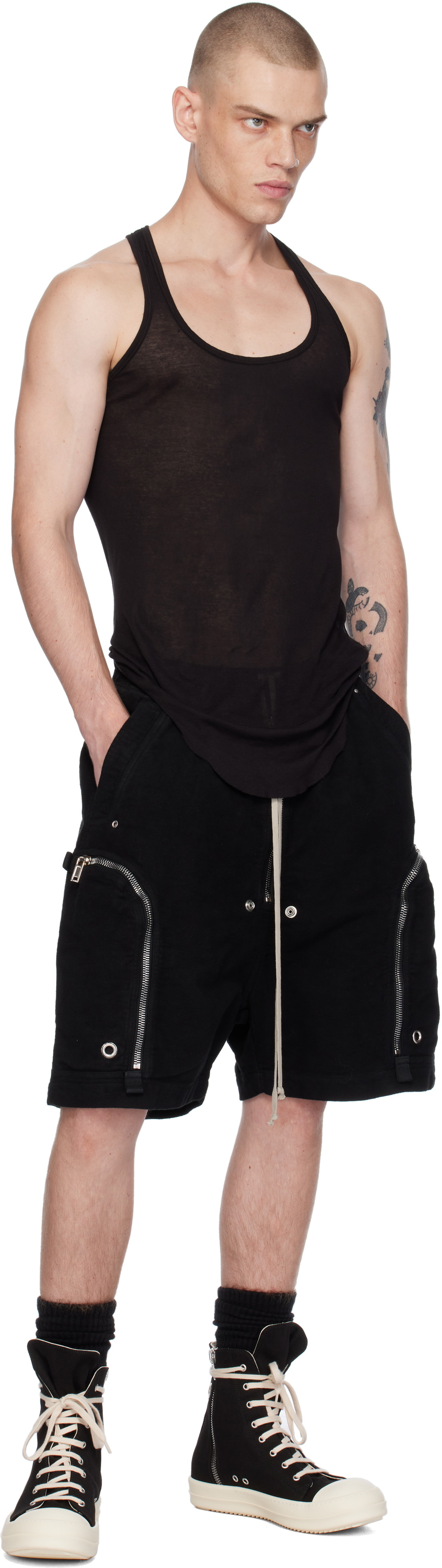 ハーフ・ショートパンツ DRKSHDW Bauhaus lyocell bermuda shorts with maxi pockets Rick Owens DRKSHDW Black Porterville Bauhaus Shorts Rick
