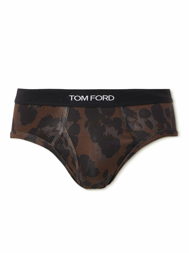 Photo: TOM FORD - Leopard-Print Stretch-Cotton Briefs - Brown