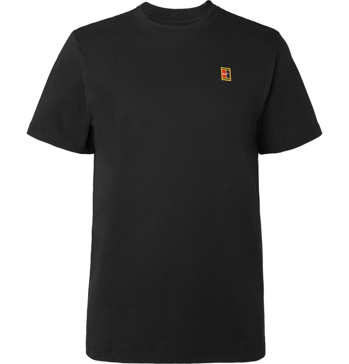 Photo: Nike Tennis - NikeCourt Logo-Embroidered Cotton-Jersey T-Shirt - Black