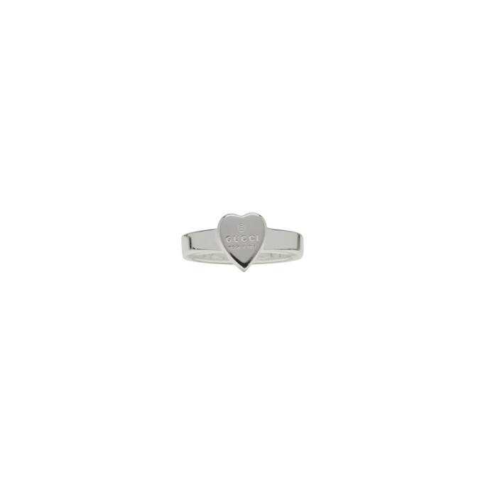 【GUCCI】Heart Logo Sterling Ring SEMI SHINY SILVER New GUCCI SILVER LOVE LOGO Beaded Chain Heart Ring 925 Size