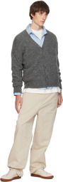 AMI Paris Gray V-Neck Ami Cardigan