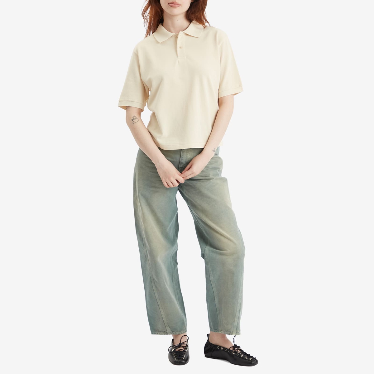 Auralee Women's High Gauge Pique Polo in Ivory Auralee