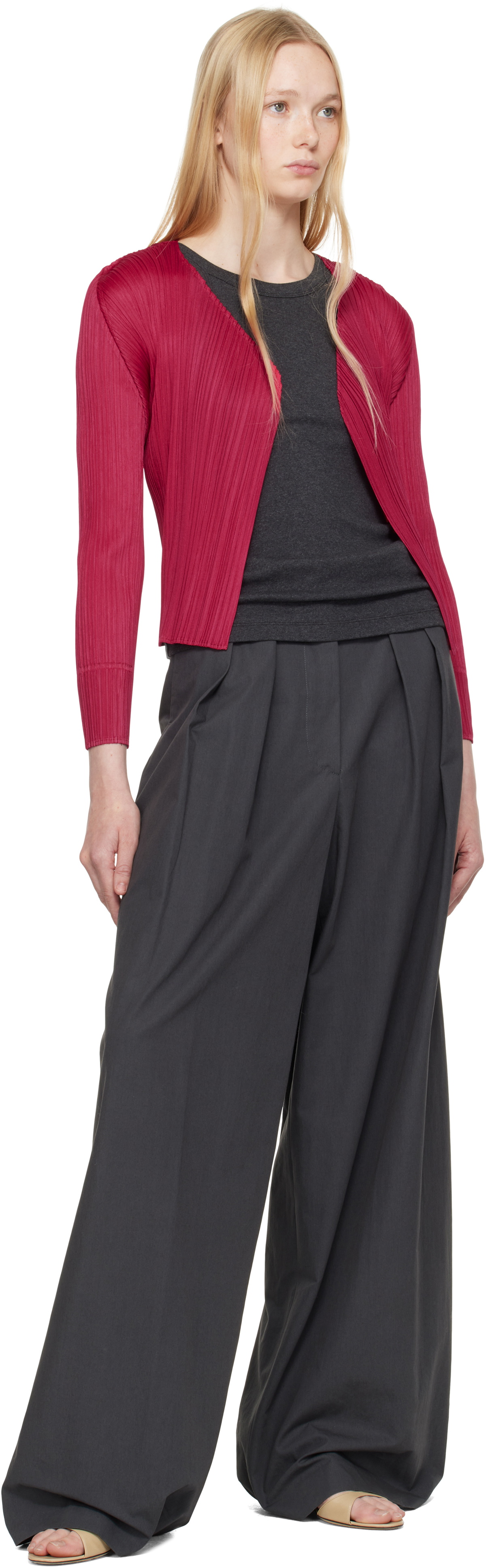 PLEATS PLEASE ISSEY MIYAKE Pink New Colorful Basics 4 Cardigan 
