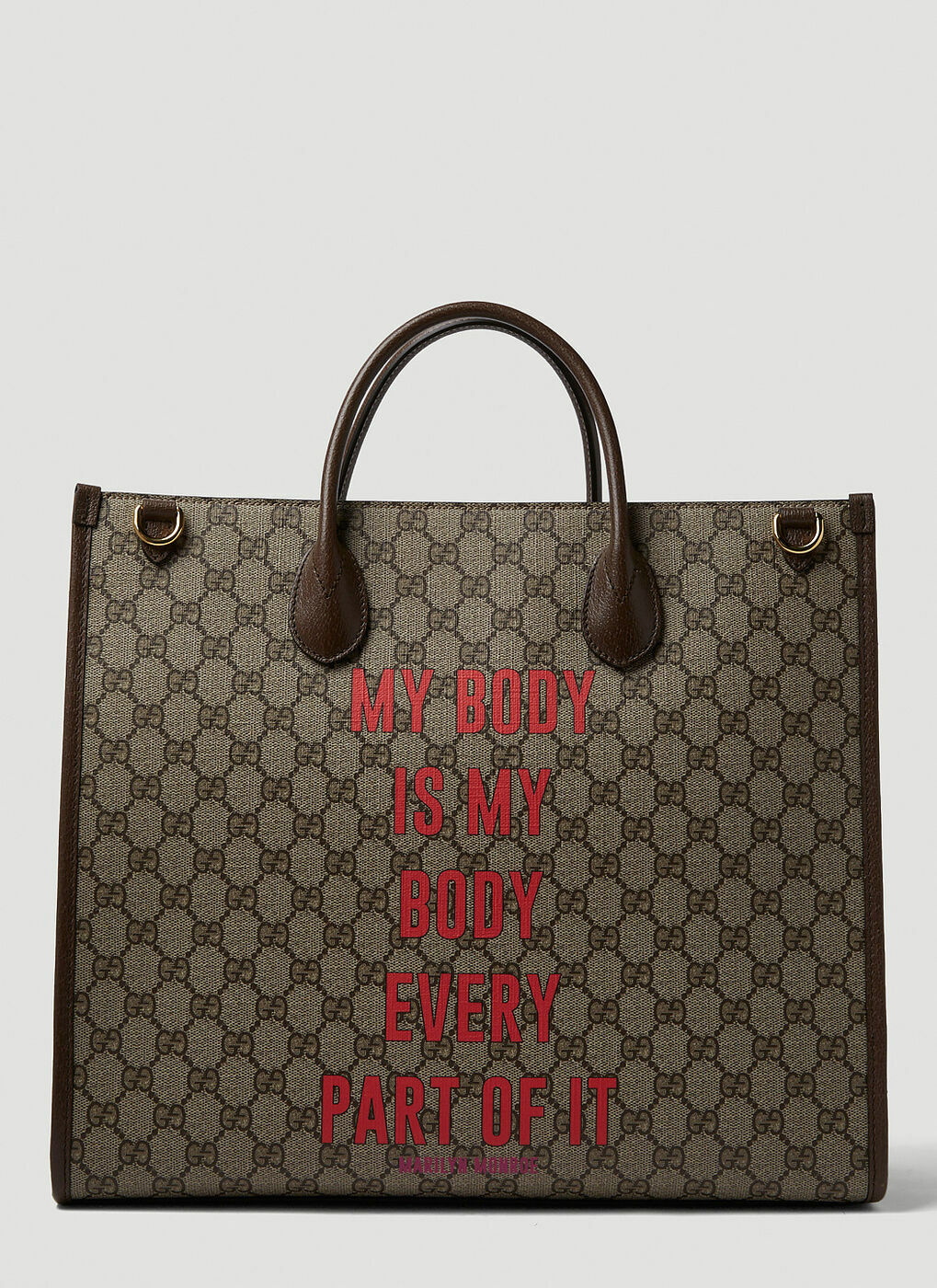Gucci Womens Tote Bag Brown Signature Logo Phone Pocket Detachable Strap L