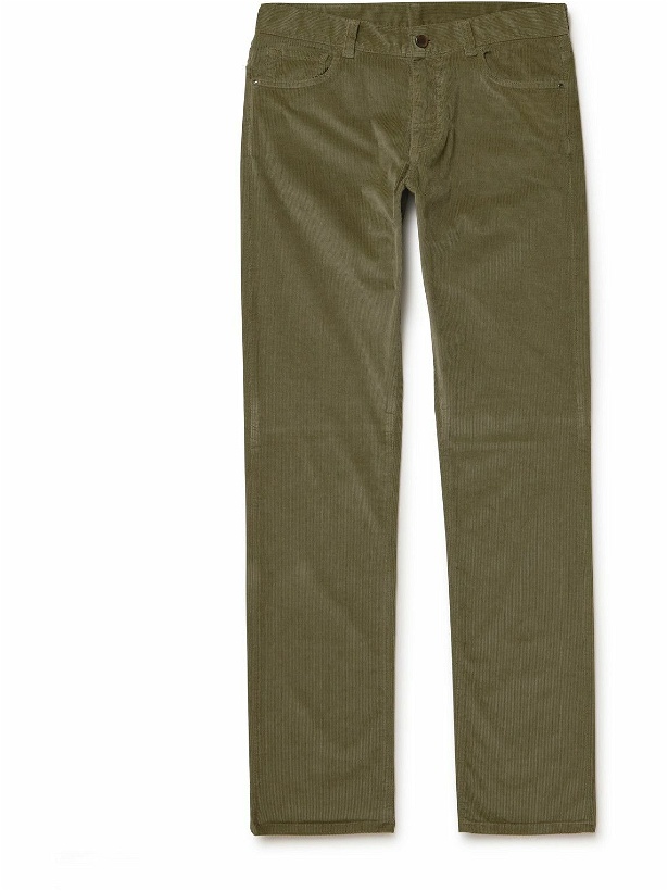 Photo: Canali - Slim-Fit Stretch-Cotton and Modal-Blend Corduroy Trousers - Green