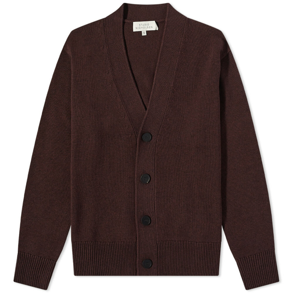 Studio Nicholson Men's Merino Knitted Cardigan in Chocolate Raisin