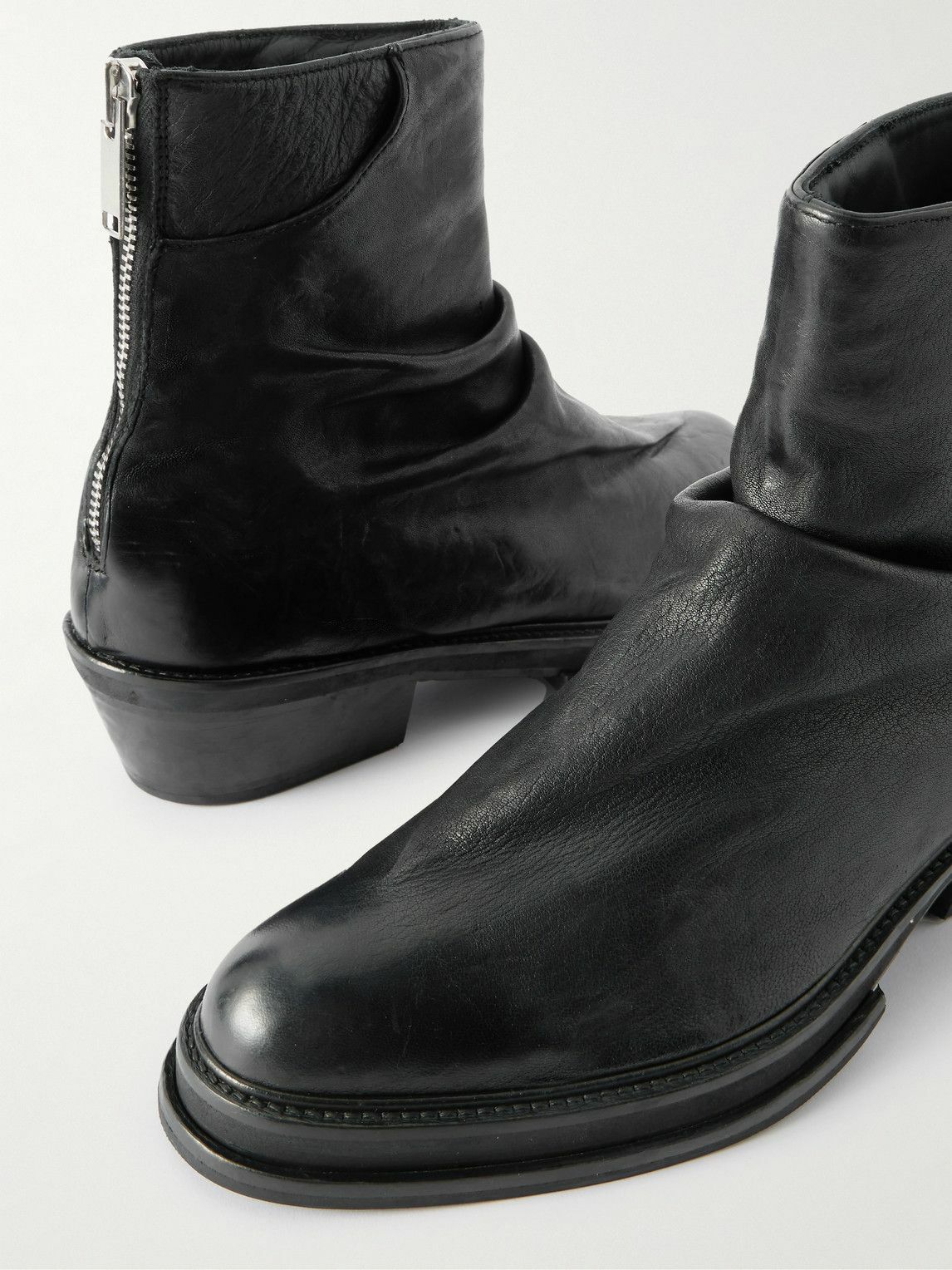 424 - Marathon Ruched Leather Cowboy Boots - Black