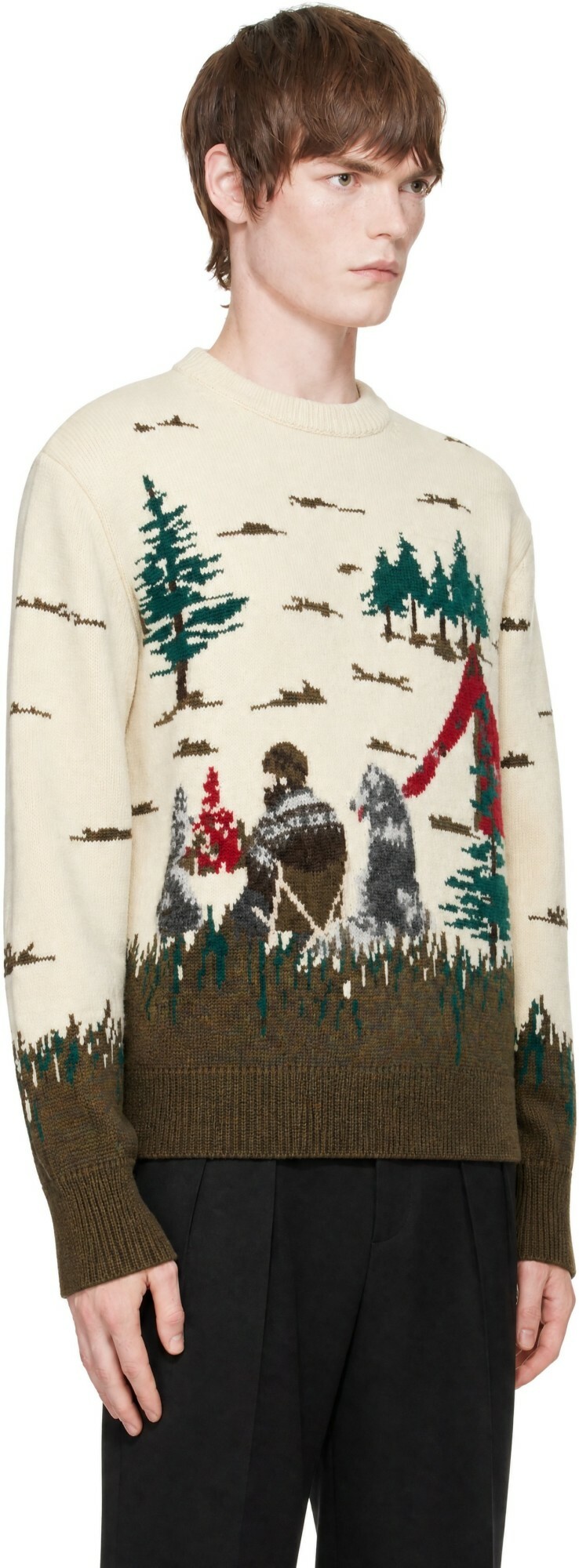 Junya Watanabe Off-White & Khaki Wool Sweater