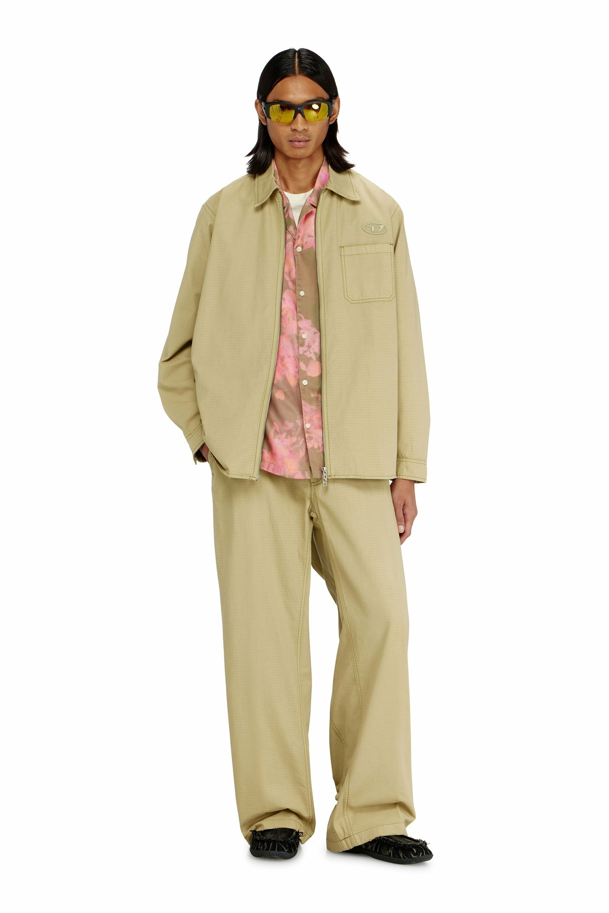 Diesel Ripstop shirt with zip closure - Shirts Mens in Beige Diesel
