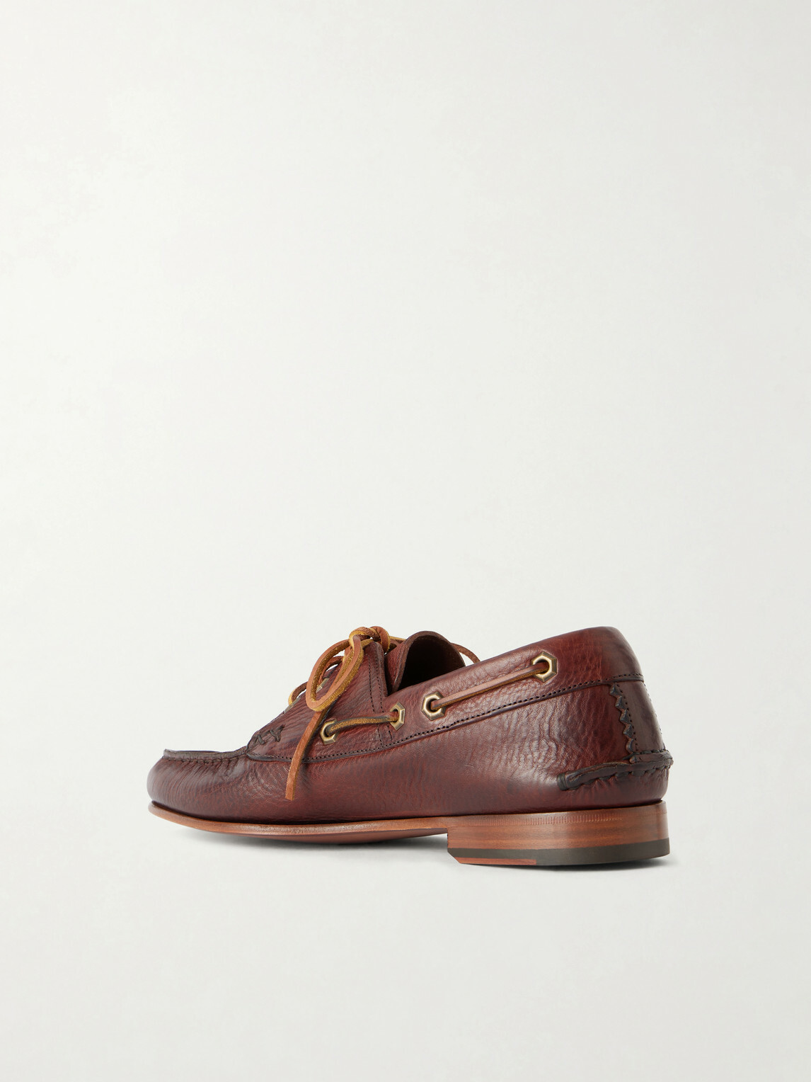 Yuketen - Italian Hex Eye Leather Boat Shoes - Brown