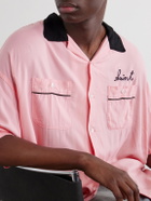 SAINT MXXXXXX - Deck of Cards Convertible-Collar Logo-Embroidered Satin Shirt - Pink