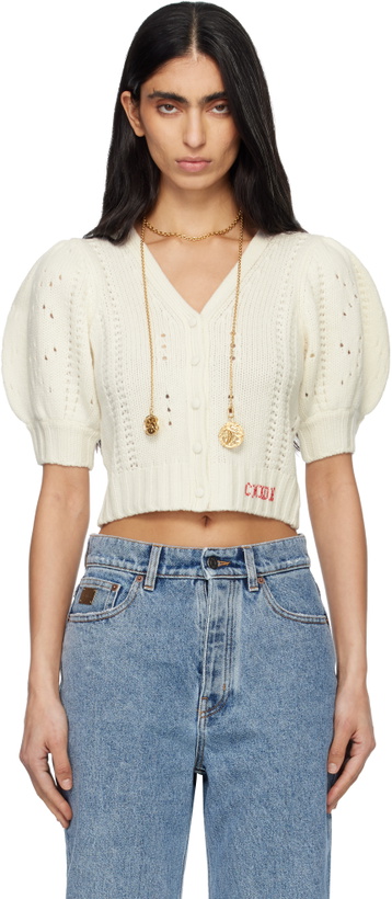 Photo: Chloé White Puff-Sleeve Wool & Cashmere Knit Cardigan