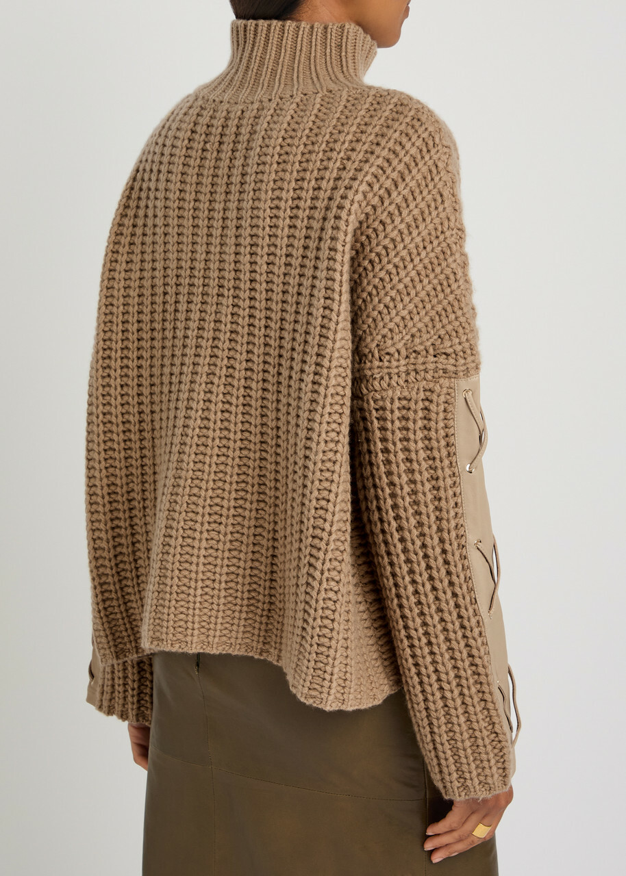 Skiim Justine Lace-up Leather and Cashmere Jumper Beige