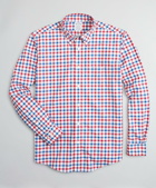 Brooks Brothers Men's Stretch Regent Regular-Fit Sport Shirt, Non-Iron Large Windowpane | Red