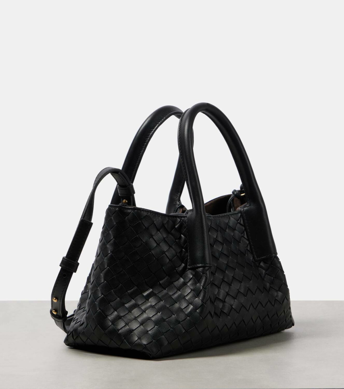 トートバッグ Bottega Veneta Black Leather Pinacoteca Shopping Bag Bottega Veneta Pinacoteca Reversible Intrecciato Leather