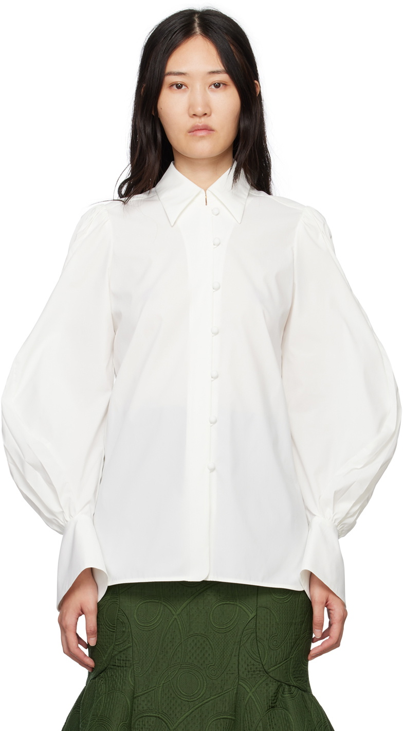 Mame Kurogouchi White Curved Pleated Shirt Mame Kurogouchi