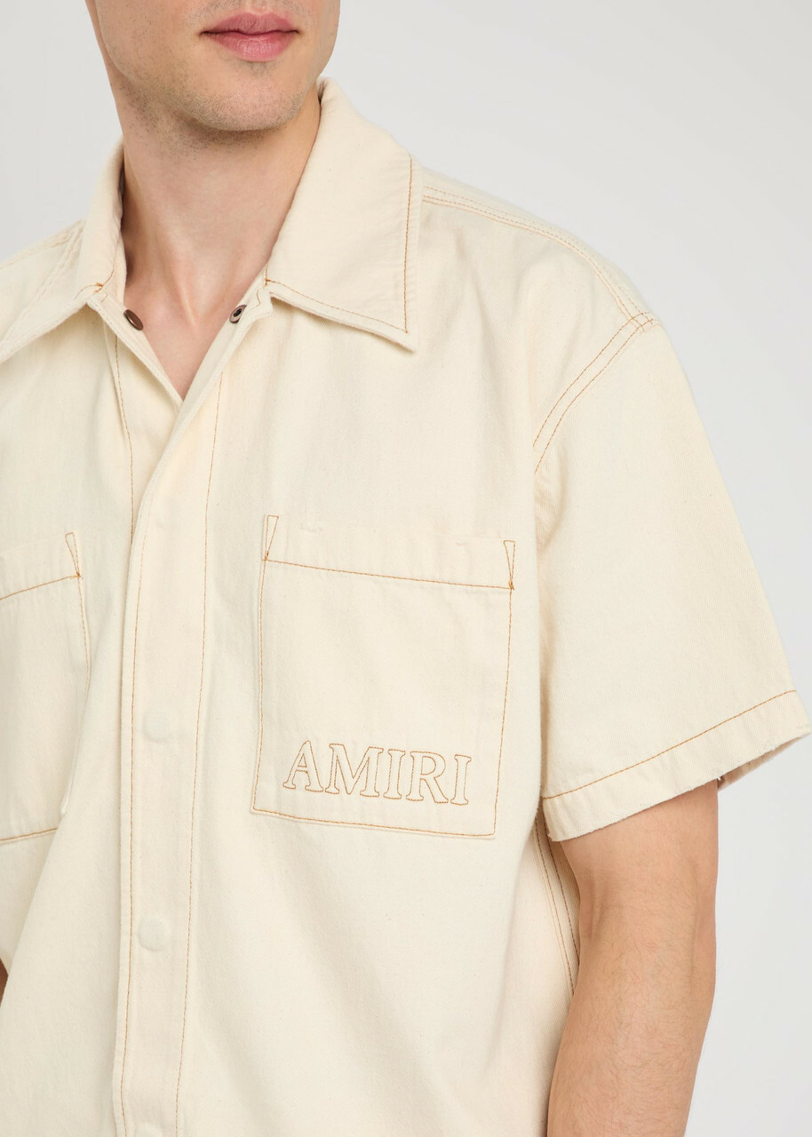 Amiri Logo-embroidered Denim Shirt Ecru