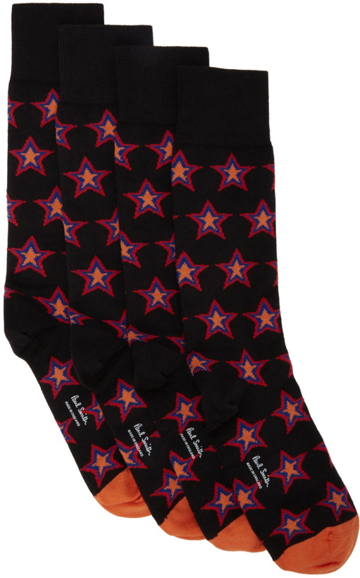 Photo: Paul Smith Four-Pack Black & Red Stars Socks