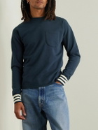Drake's - Logo-Embroidered Striped Cotton-Jersey Sweatshirt - Blue