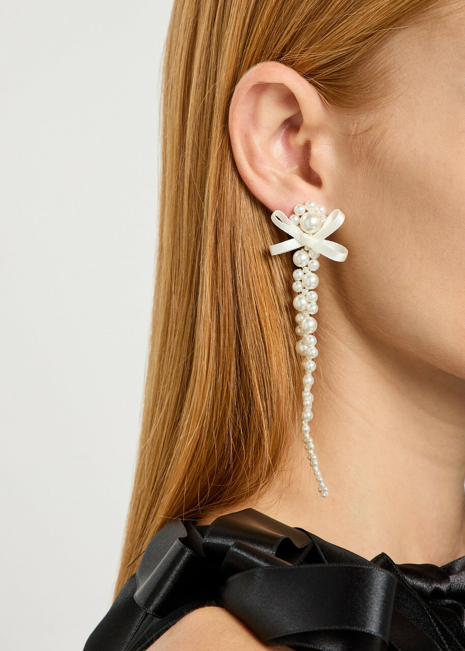 Simone Rocha Petite Bow Faux Pearl-embellished Drop Earrings - One Size