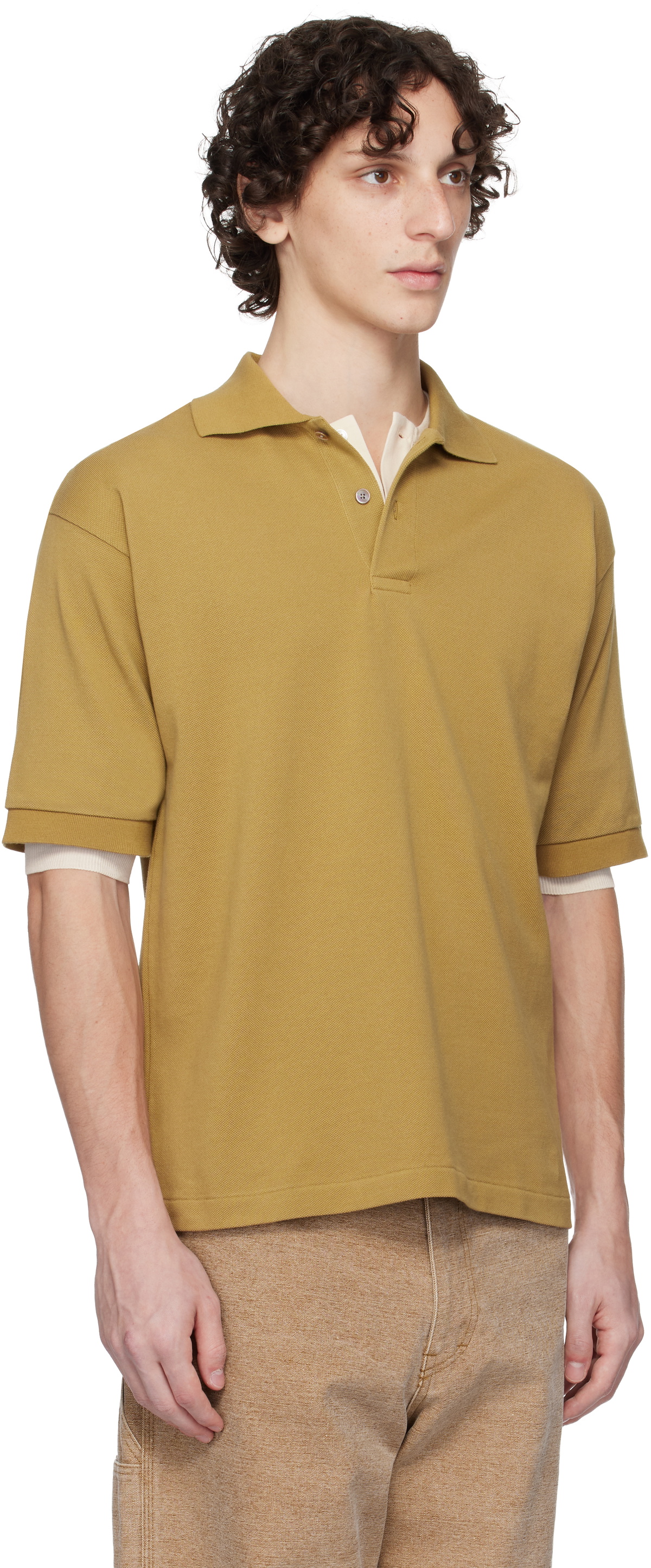 AURALEE Khaki Pima Cotton Heavy Pique Polo Auralee