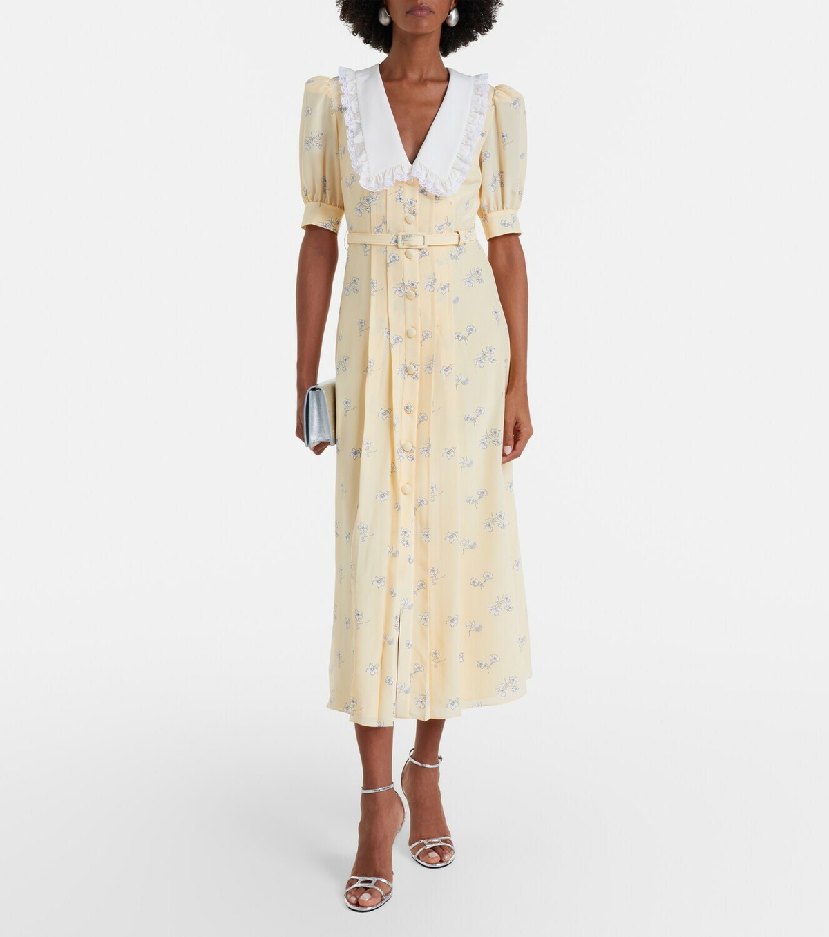 Alessandra Rich Lace-trimmed floral silk shirt dress