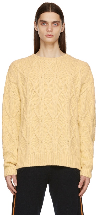 Photo: The Elder Statesman Yellow Chunky Cable Knit Sweater