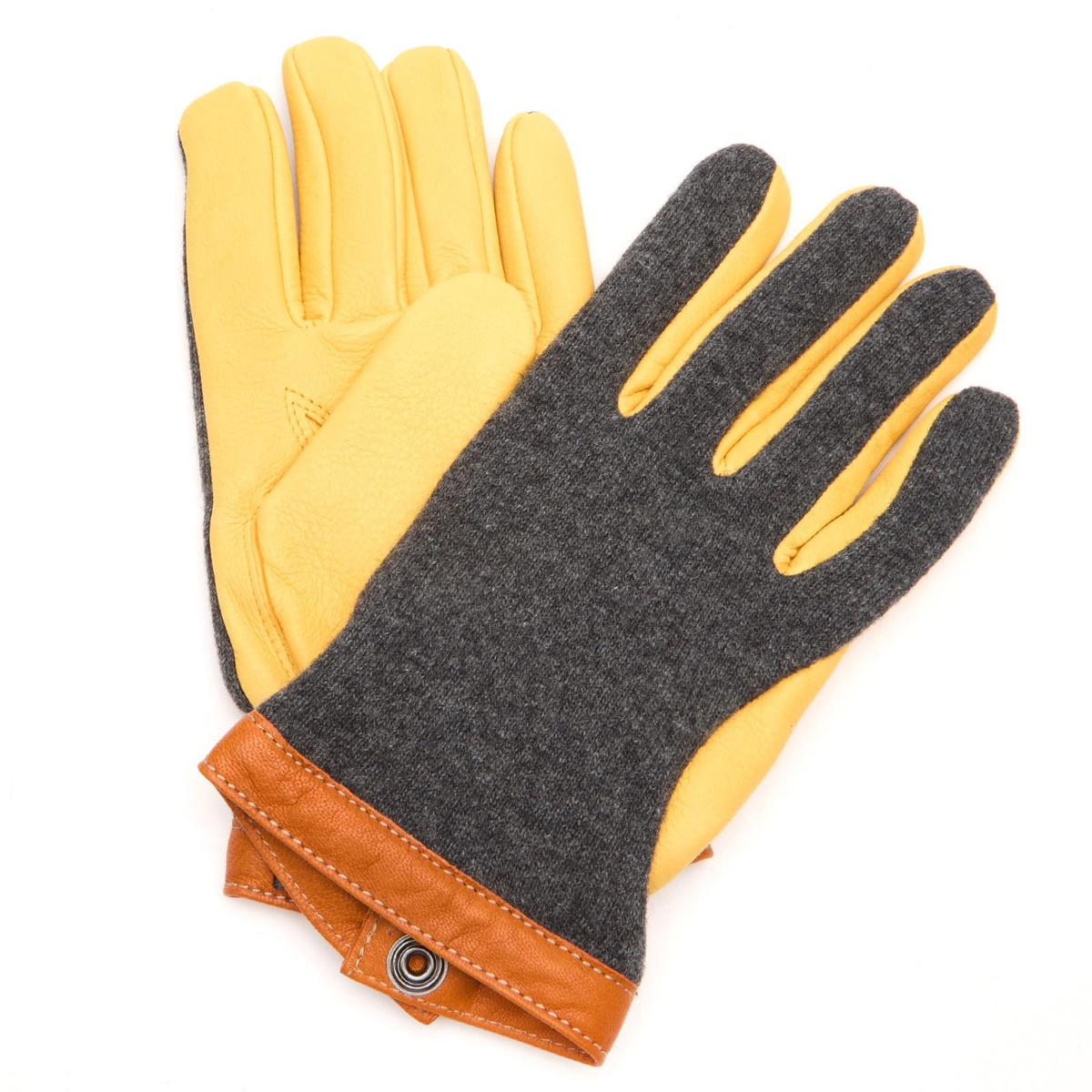Hestra Men's Deerskin Wool Tricot Gloves in Charcoal/Natural Yellow