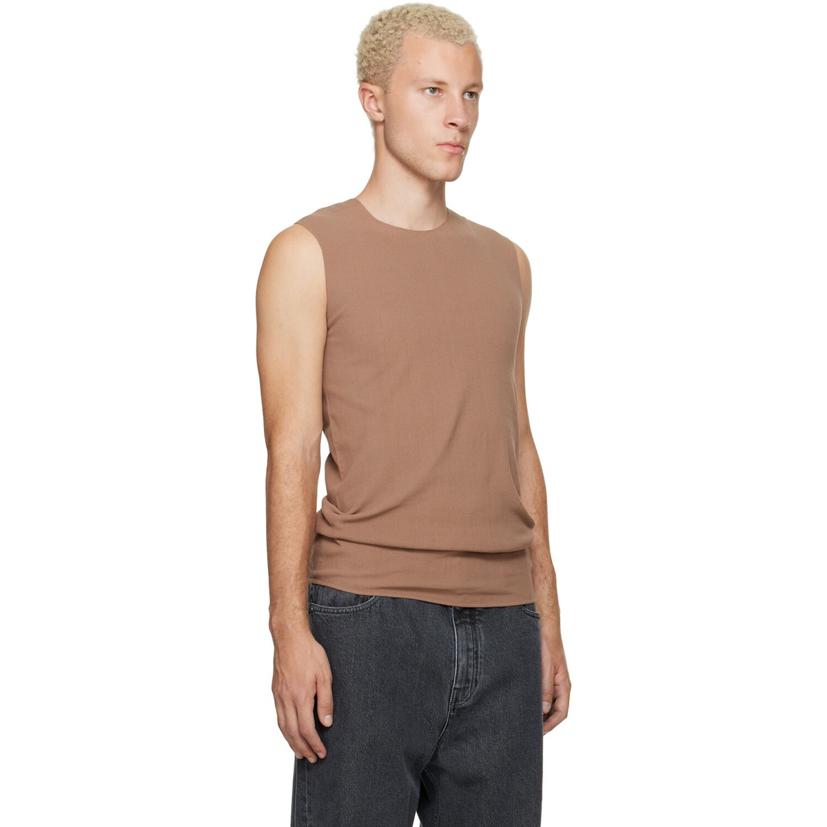 Jil Sander Tan Ribbed Tank Top