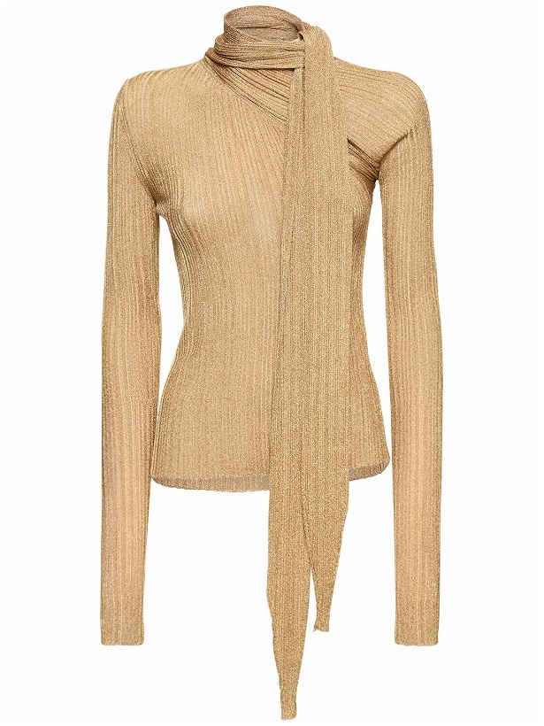 Photo: RABANNE Pleated Lurex Long Sleeve Top with Scarf
