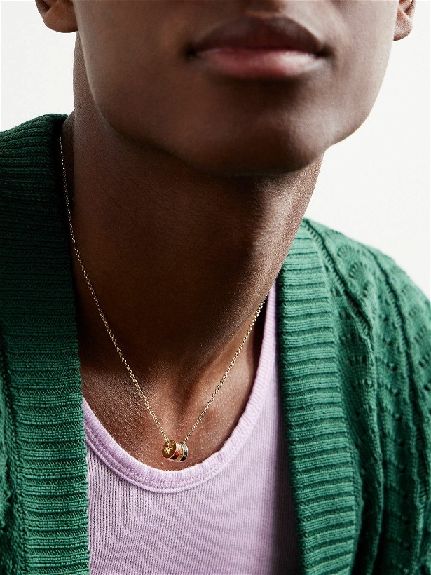 Photo: Foundrae - Double Tenet Heart Beat Gold and Ceramic Chain Necklace