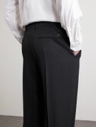 Valentino Garavani - Straight-Leg Pleated Grain de Poudre Wool Trousers - Black