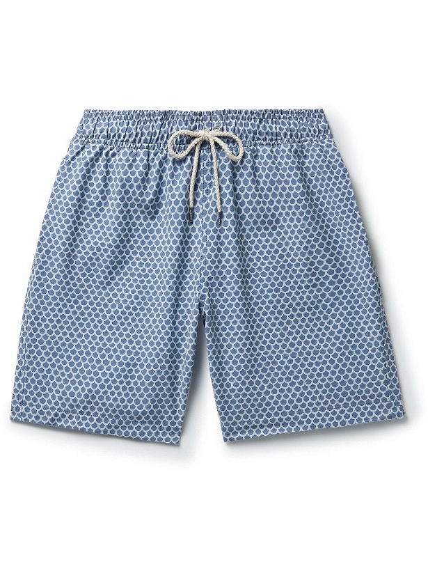 Photo: Faherty - Beacon Slim-Fit Long-Length Printed Recycled Swim Shorts - Blue