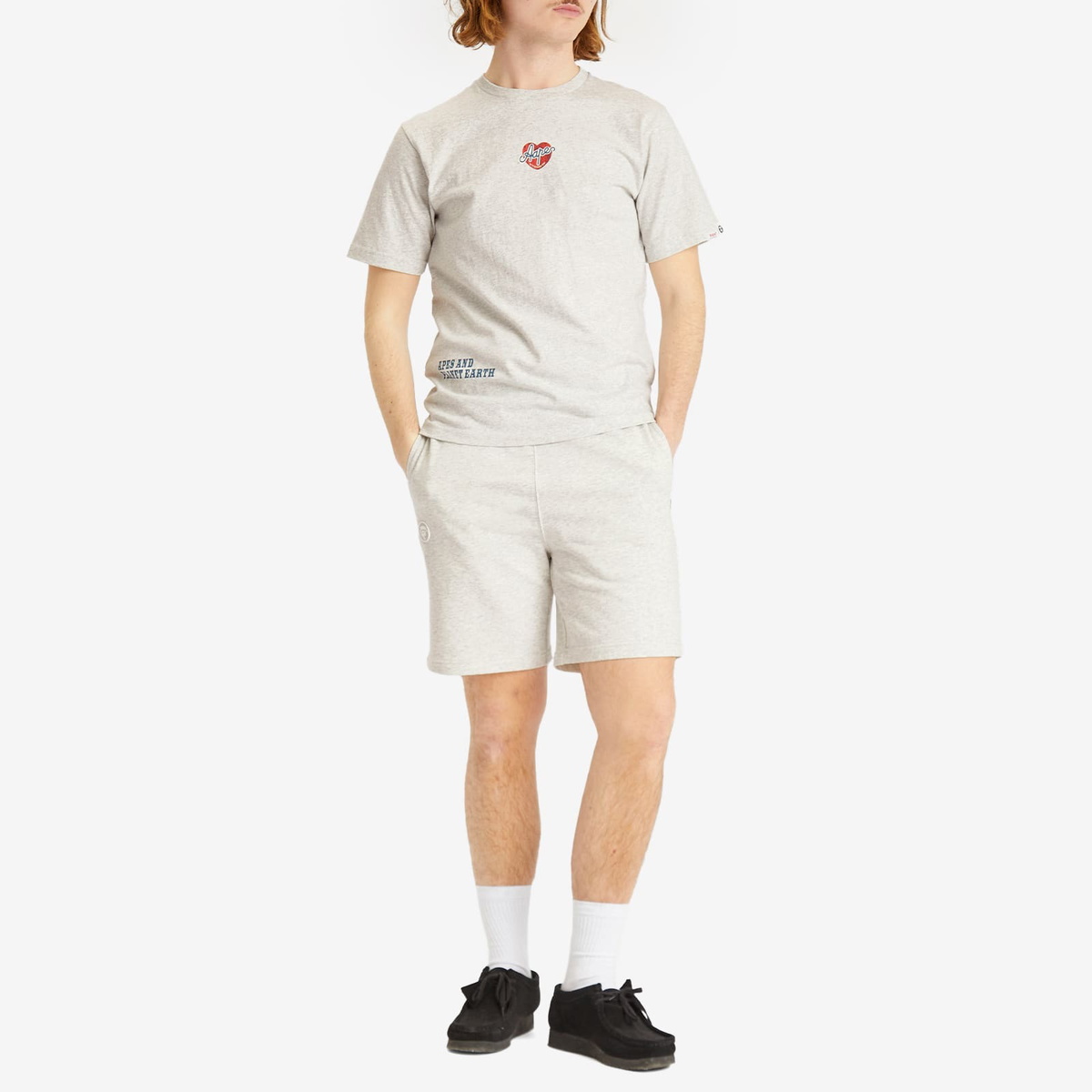 Men's AAPE Now Solid Sweat Shorts in Heather White