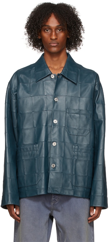 Photo: Acne Studios Blue Patchwork Leather Jacket