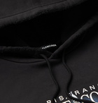 BALENCIAGA - Distressed Printed Fleece-Back Cotton-Jersey Hoodie - Black