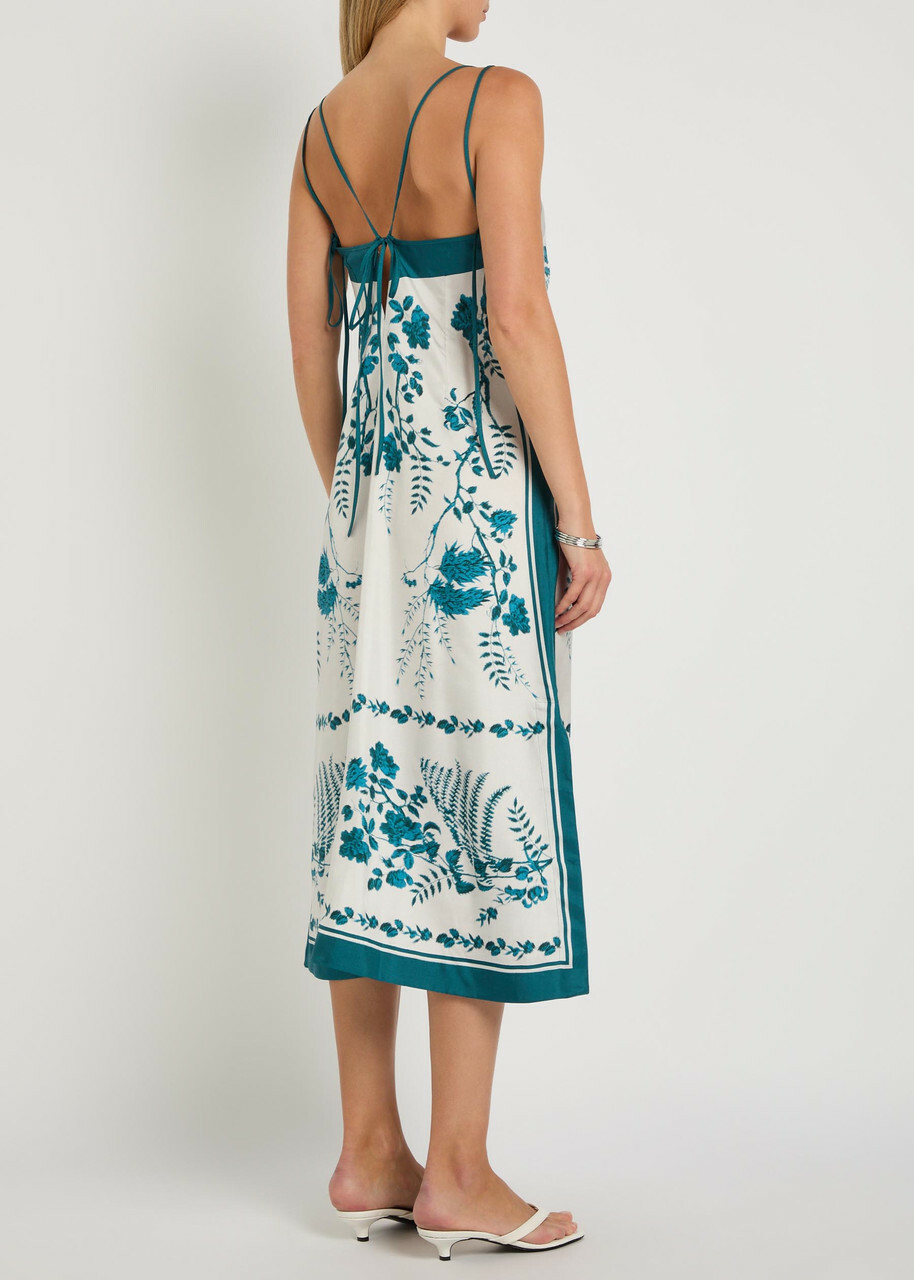 Erdem Printed Silk Midi Dress Blue