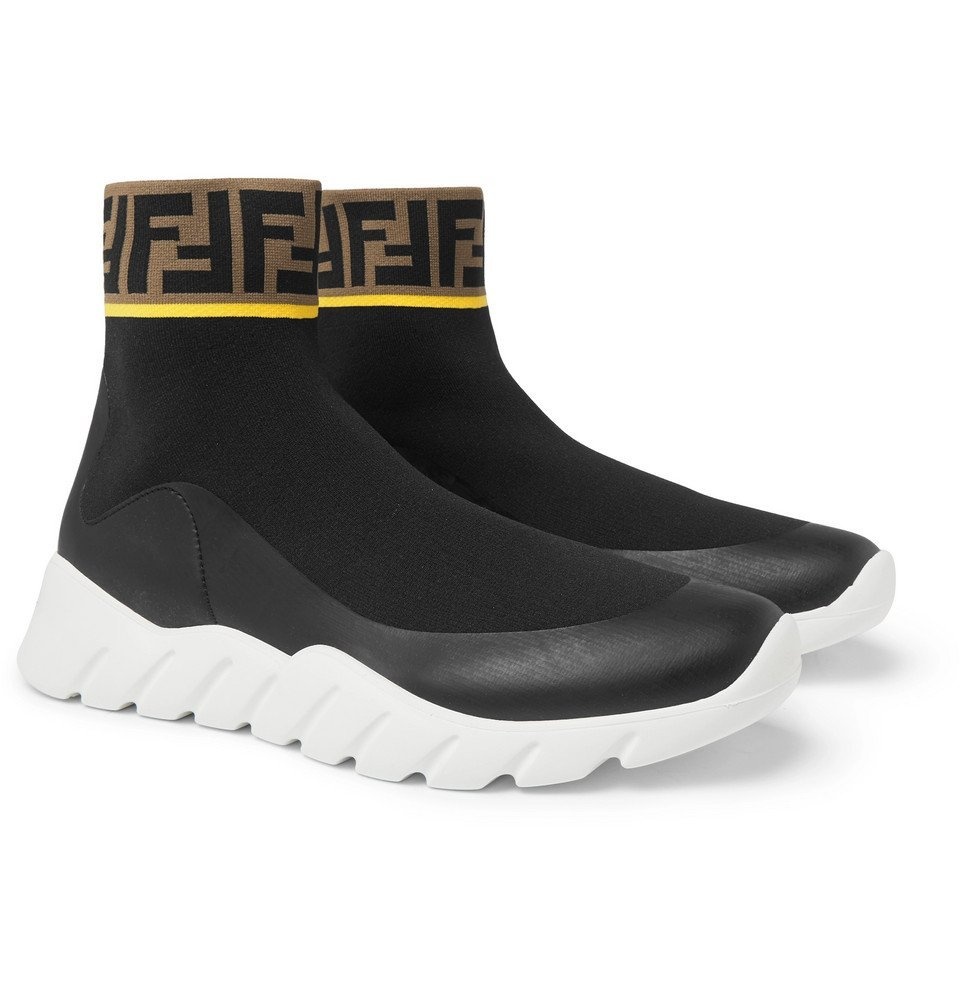 Fendi Logo Sock Sneaker Boots in White